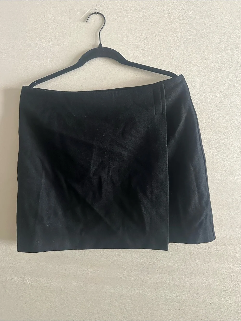 New York & Company Black Mini Wrap Skirt - Clean Wrap Front Wool Skirt